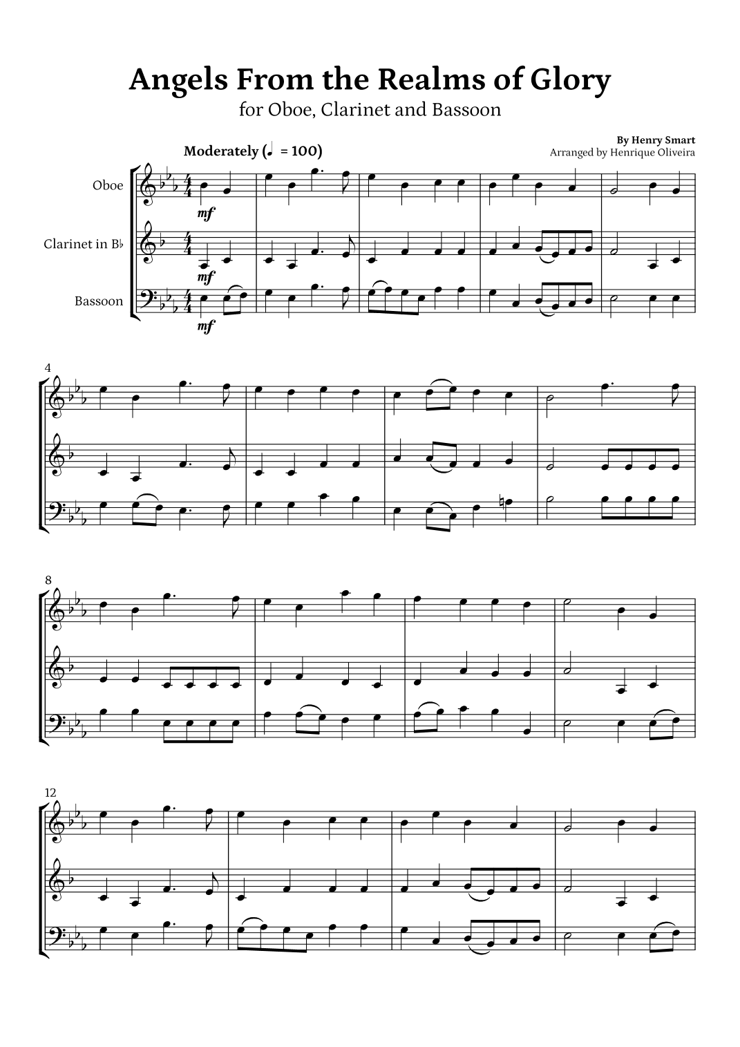 Angels from the Realms of Glory (Oboe, Clarinet and Bassoon) - Christmas Carol (arr. Henrique Oliveira)