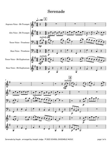 Serenade by Haydn for Brass Quartet in Schools (arr. Joseph Judge)