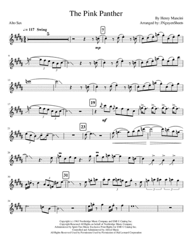 The Pink Panther from THE PINK PANTHER (arr. JNguyenSheets)