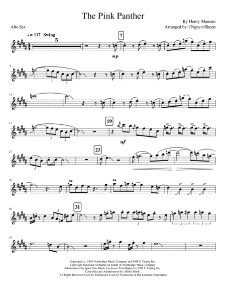 The Pink Panther from THE PINK PANTHER (arr. JNguyenSheets)