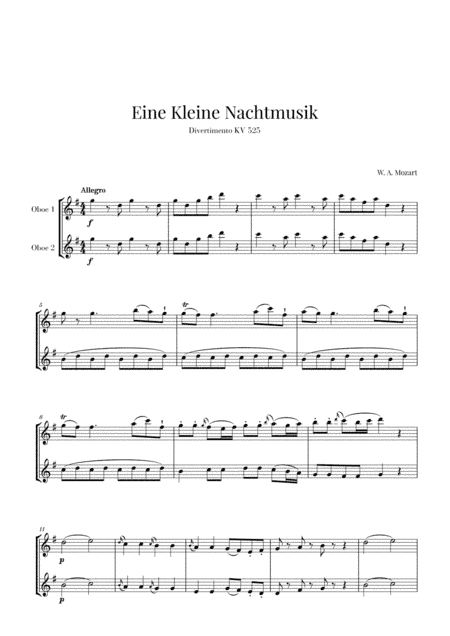Eine Kleine Nachtmusik for 2 Oboes (arr. Cadenza Editions)