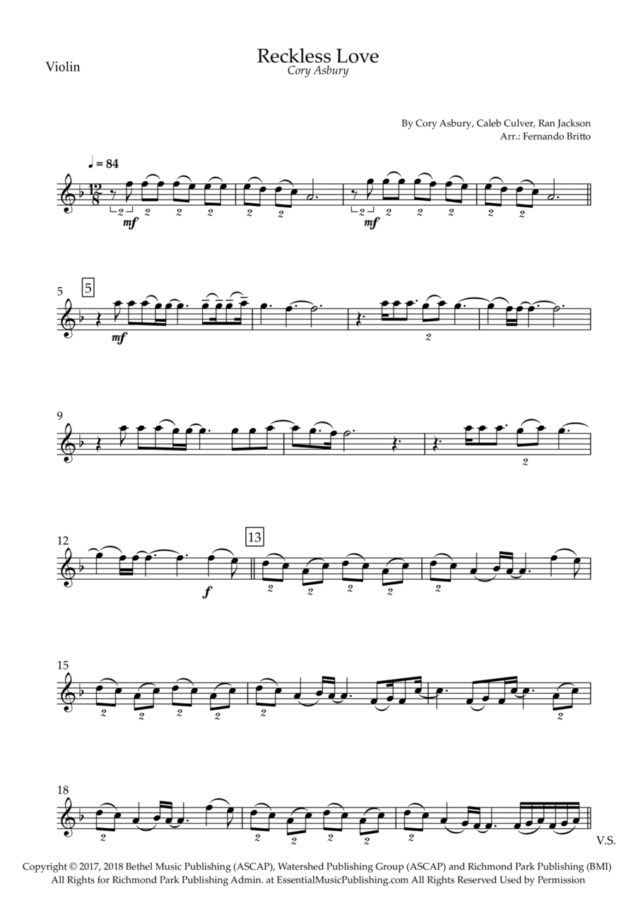 Reckless Love (arr. Fernando Britto)