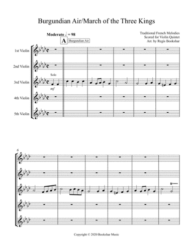 Burgundian Air/March of the Three Kings (F min) (Violin Quintet) (arr. Regis Bookshar)