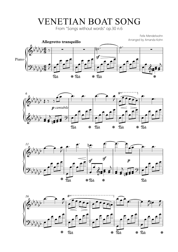 Venetian Boat song  op.30 n.6 (Ebm) (arr. Amanda Kohn)