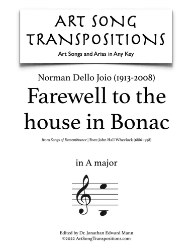 Farewell To The House In Bonac (arr. ArtSongTranspositions.com)