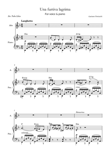 Una Furtiva Lagrima (For contralto in Dm) (arr. Pedro Cohen)