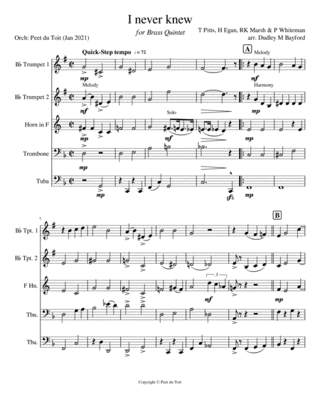 I never knew (I could love anybody, honey, like I'm loving you) - Pitts, Egan, Marsh & Whiteman (Bra (arr. Dudley E Bayford & Peet du Toit)