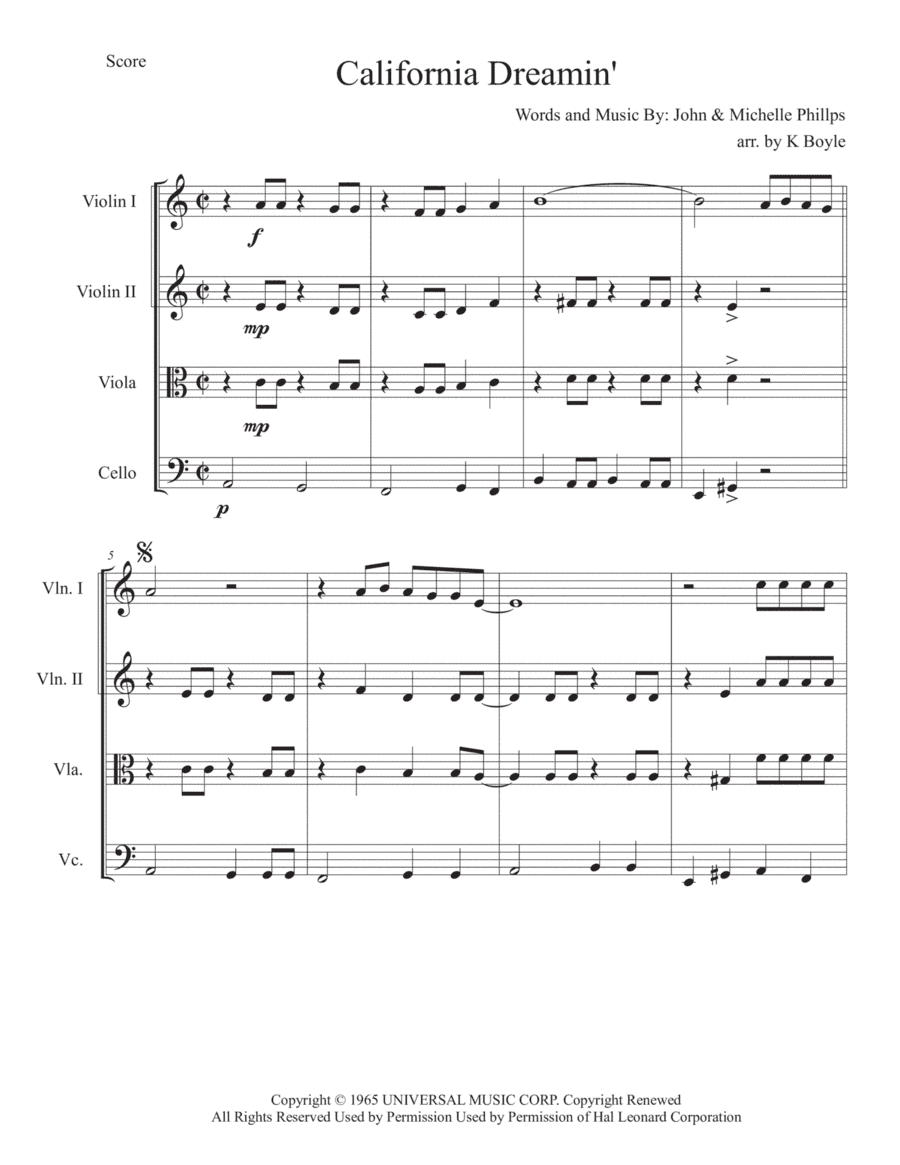California Dreamin' (arr. Karlie Boyle)