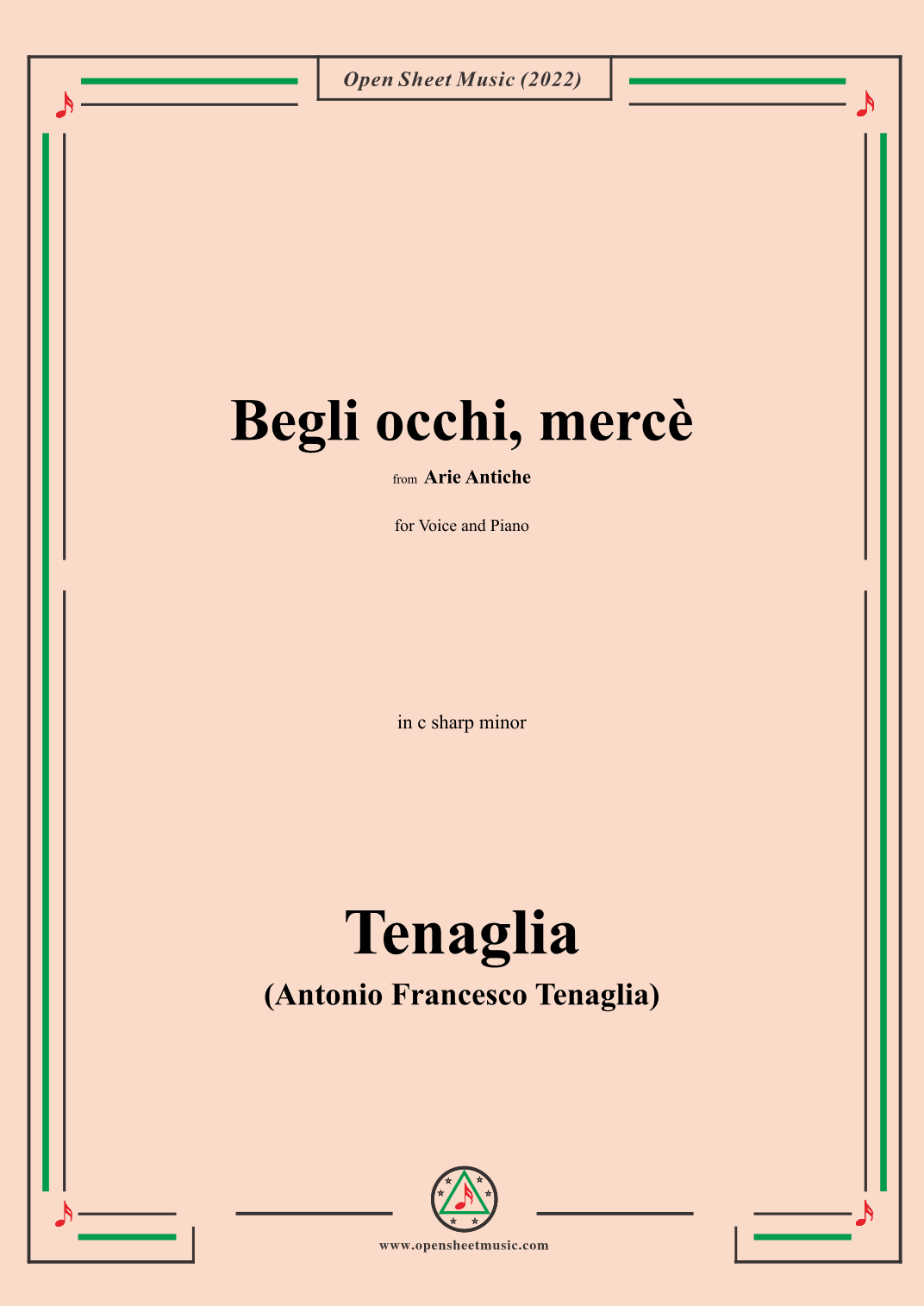Tenaglia-Begli occhi,mercè,from Arie Antiche(Anthology of Italian Song),in c sharp minor,for Voice a (arr. OSM Press)