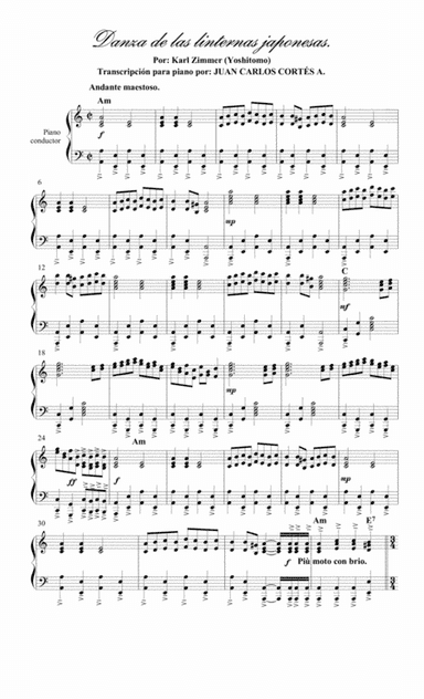 Danza de las linternas japonesas por Karl Zimmer (Yoshitomo) para Piano Solo (arr. Juan Carlos Cortés A.)