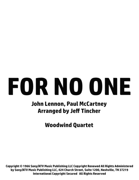 For No One (arr. Jeff Tincher)