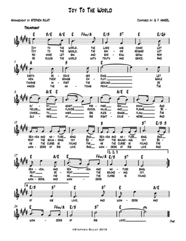 Joy To The World - Lead sheet (melody, lyrics & chords) in key of E (arr. Stephen Bulat)