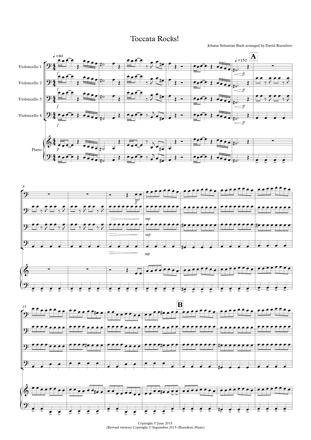 Toccata by Bach Rocks! for Cello Quartet (arr. David Burndrett)