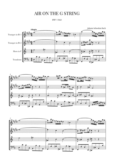 Bach: Air on the G String for Brass Quartet (2 Trumpets, Horn and Trombone) (arr. Cadenza Editions)