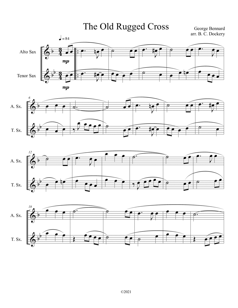The Old Rugged Cross (alto and tenor sax duet) (arr. B. C. Dockery)