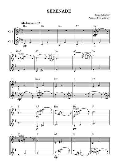 Serenade | Schubert | Clarinet in Bb duet | Chords (arr. Milanov)