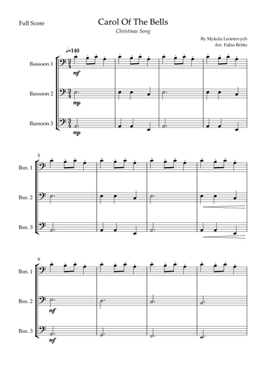 Carol Of The Bells (Christmas Song) for Bassoon Trio (arr. Fabio Britto)