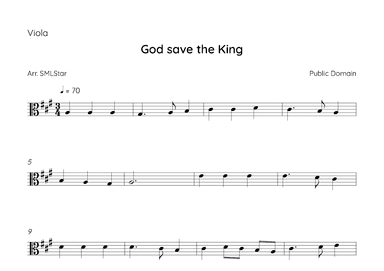 God Save the King  to VIOLA  beginners! (arr. SMLStar)
