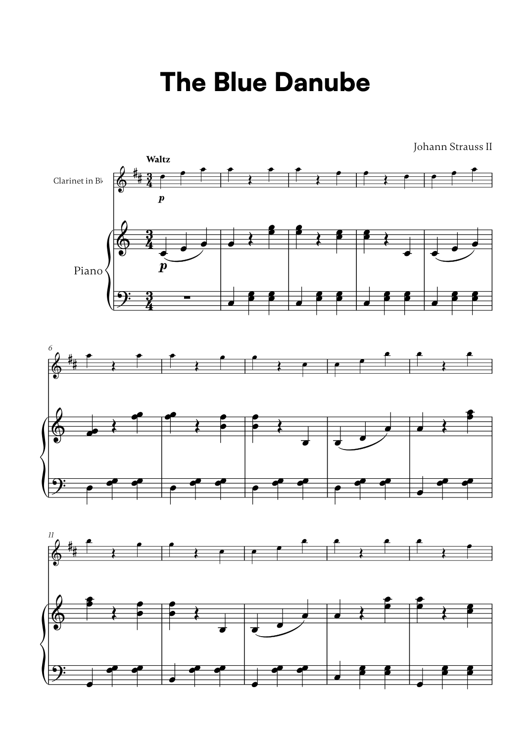 Johann Strauss II - The Blue Danube for Clarinet in Bb and Piano (arr. Cadenza Editions)