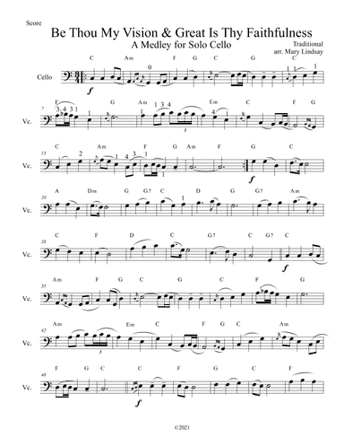 Be Thou My Vision & Great is Thy Faithfulness Medley for Solo Cello with Guitar Chords (arr. Mary Lindsay, AccessibleCello.com)