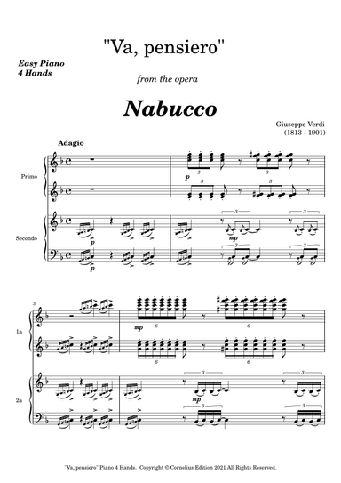 "Speed Your Journey" "Va, Pensiero" Verdi Nabucco. Chorus of the Hebrew Slaves. PIANO 4 HANDS. (arr. Glenn Martin)