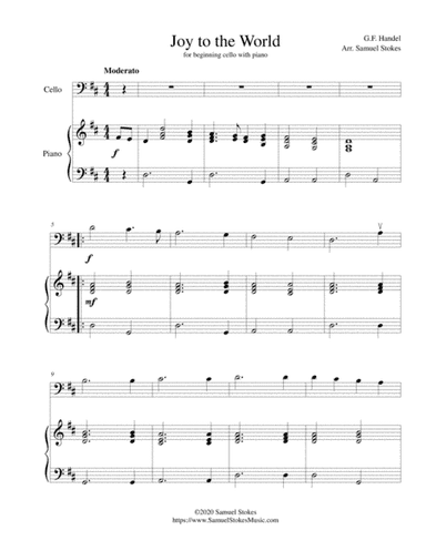 Joy to the World - for beginning cello with optional piano accompaniment (arr. Samuel Stokes)