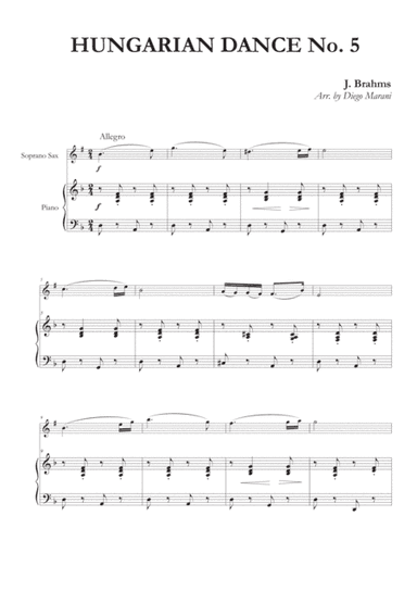 Hungarian Dance No. 5 for Soprano Saxophone and Piano (arr. Diego Marani)