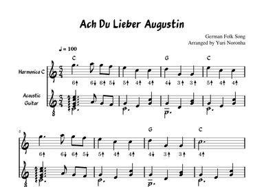 Ach Du Lieber Augustin - For Harmonica C and Acoustic Guitar - Duet (Very easy German Folk Song) (arr. Yuri Noronha)