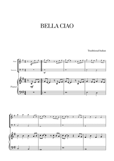 Bella Ciao for Flute, Bassoon and Piano (arr. Cadenza Editions)