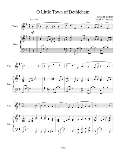 O Little Town of Bethlehem (Violin Solo) with piano accompaniment (arr. B. C. Dockery)