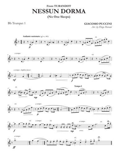 Nessun Dorma for Brass Quartet (arr. Diego Marani)