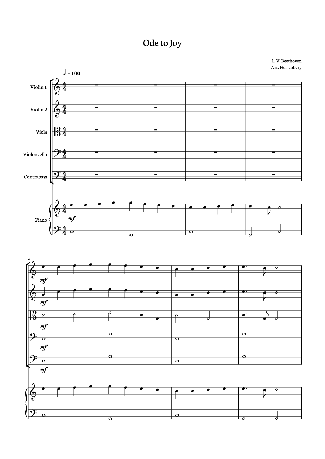 Ode to Joy for String Quintet with piano. (arr. Heisenberg)