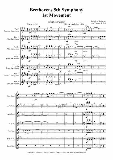 Beethovens 5th Symphony - 1st Movement (Excerpt) - Saxophone Quintet - Arrangement: Thomas H. Graf (arr. Thomas H. Graf)