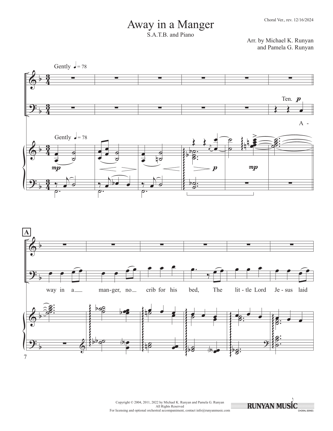 Away in a Manger (3 Melodies) (arr. Michael K. Runyan and Pamela G. Runyan)