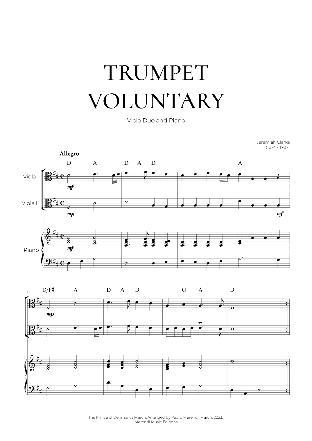 Trumpet Voluntary (Viola Duo and Piano) - Jeremiah Clarke (arr. Pedro Merendi)