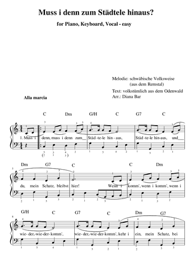 Muss i denn zum Städtele hinaus (arr. Diana Bar)