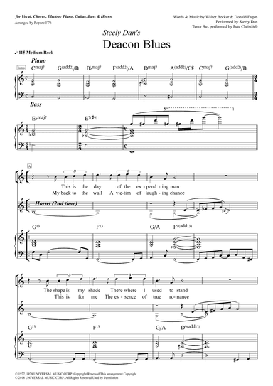 Deacon Blues - Score Only (arr. Popnroll 1976)