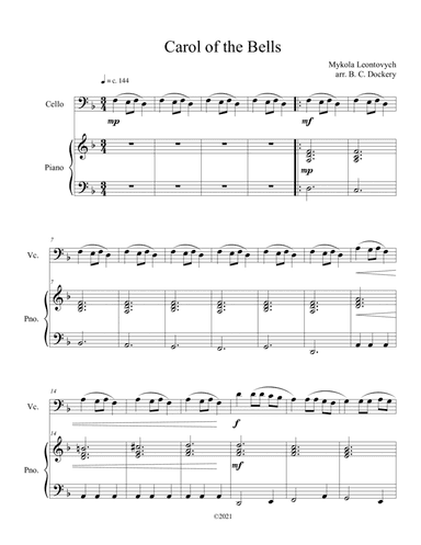 Carol of the Bells (Cello Solo with Piano Accompaniment) (arr. B. C. Dockery)