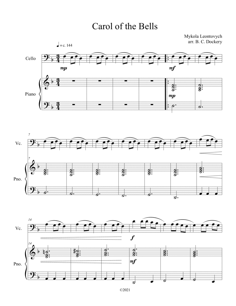Carol of the Bells (Cello Solo with Piano Accompaniment) (arr. B. C. Dockery)