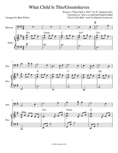 What Child is This?/Greensleeves--bassoon solo (arr. Beka Wilson)