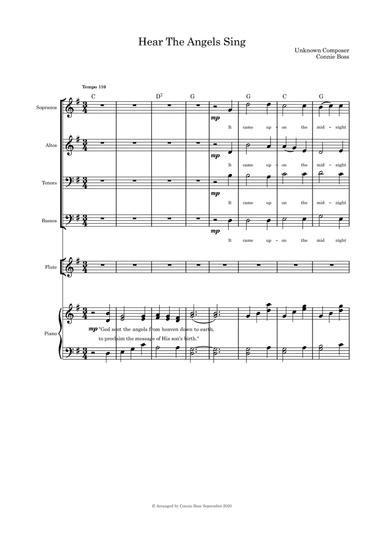 Hear the Angels Sing medley - SATB, flute or cello or violin and piano with parts included (arr. Connie Boss)