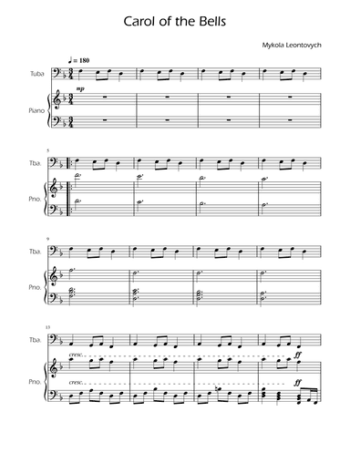 Carol of the Bells - Tuba Solo w/ Piano (arr. Ygor Nunes)