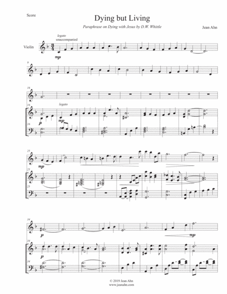 Paraphrase on Dying but Living for violin and piano