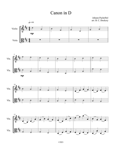Canon in D (Violin and Viola Duet) (arr. B. C. Dockery)