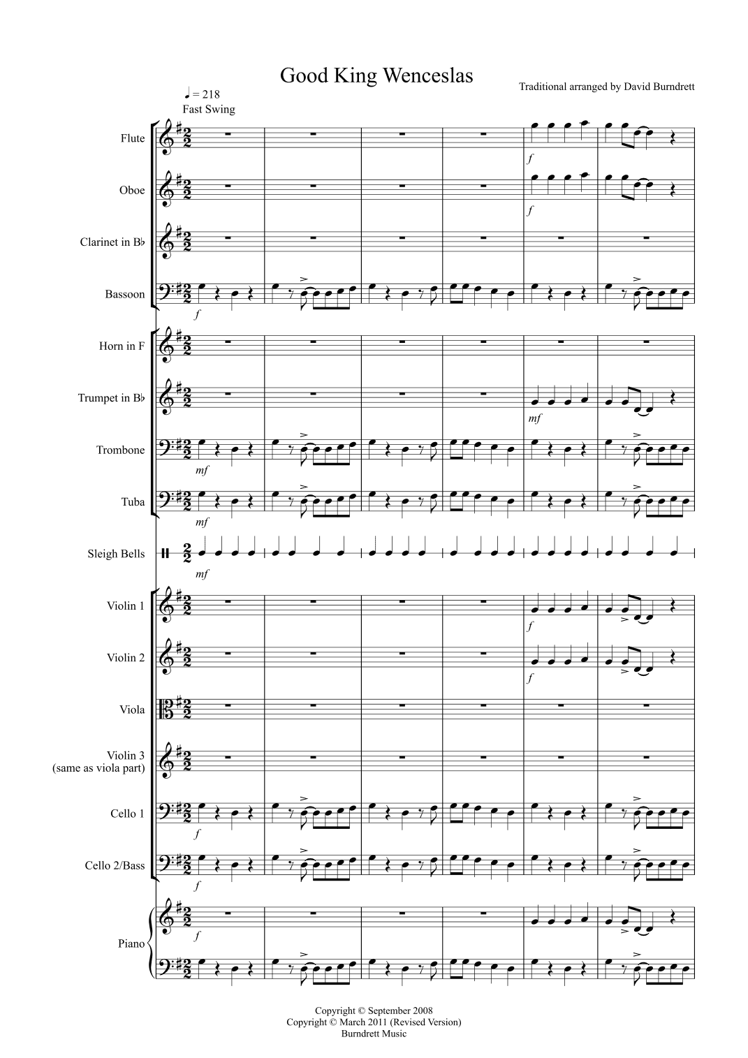 Good King Wenceslas (Jazzy Style!) for School Orchestra (arr. David Burndrett)