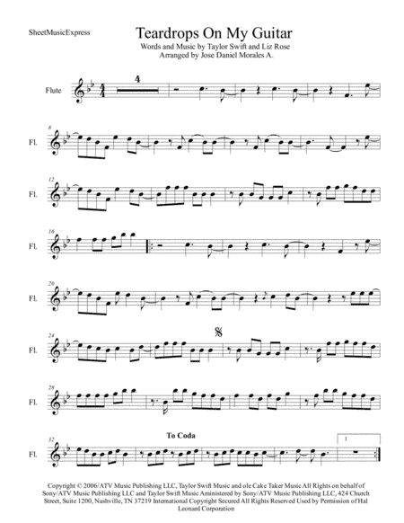 Teardrops On My Guitar (arr. Jose Daniel Morales A.)