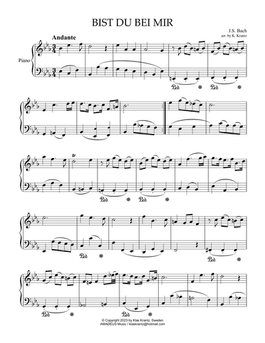 Bist du bei mir, Be thou with me BWV 508 for easy piano solo (2 finger style) (arr. K. Krantz)