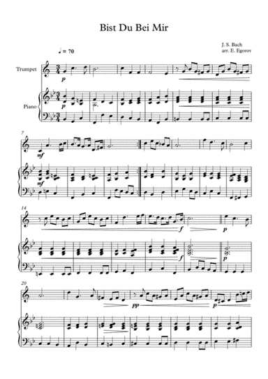 Bist Du Bei Mir, Johann Sebastian Bach, For Trumpet & Piano