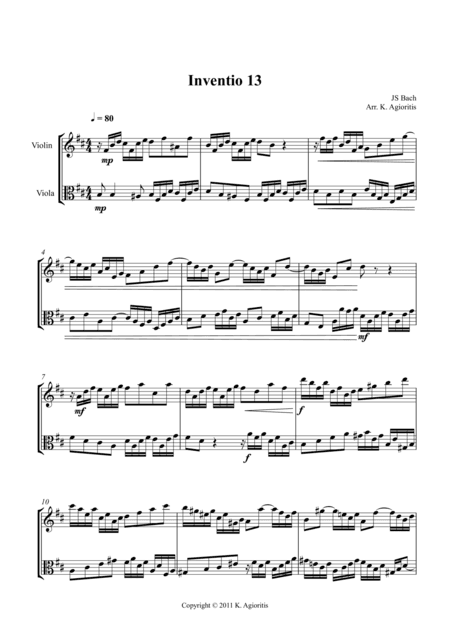 Inventio - Duet for Violin and Viola. (arr. K. Agioritis)