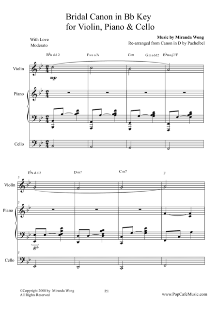 Bridal Canon in Bb - Violin, Piano & Cello (arr. Miranda Wong)